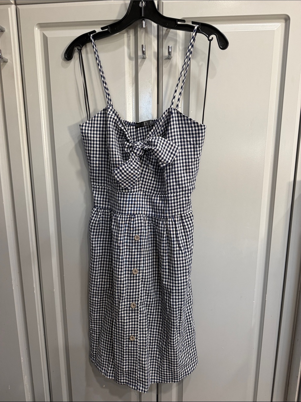 Potter’s Pot Navy Blue & White Gingham Tie-Front Sundress  Sz Med